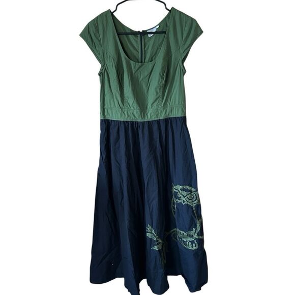 eShakti Owl Embellished Two Tone Poplin Dress - Picture 3 of 7